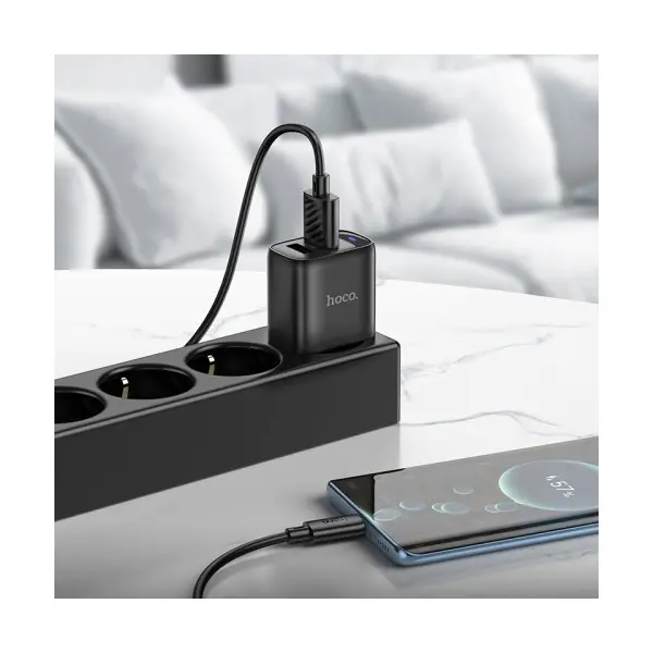 МЕРЕЖЕВИЙ ЗАРЯДНИЙ ПРИСТРІЙ HOCO C141A SMART DUAL-PORT CHARGER (EU) 5V, 2.1A, ЧОРНИЙ