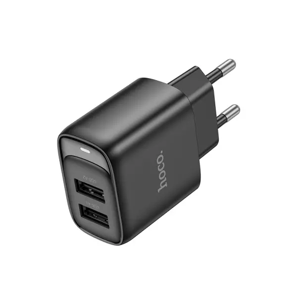 МЕРЕЖЕВИЙ ЗАРЯДНИЙ ПРИСТРІЙ HOCO C141A SMART DUAL-PORT CHARGER (EU) 5V, 2.1A, ЧОРНИЙ