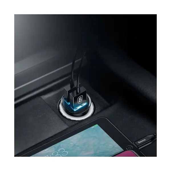 АВТОМОБІЛЬНИЙ ЗАРЯДНИЙ ПРИСТРІЙ BASEUS CIRCULAR PLASTIC PPS DUAL QC3.0 2USB, 5A, 30W, QC3.0, ЧОРНИЙ CCALL-YD01