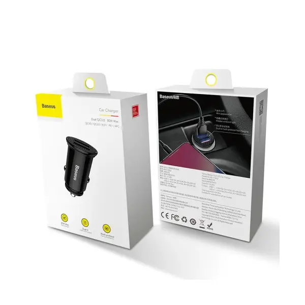 MR4_147510 Автомобільний зарядний пристрій baseus circular plastic pps dual qc3.0 2usb, 5a, 30w, qc3.0, чорний ccall-yd01 BASEUS