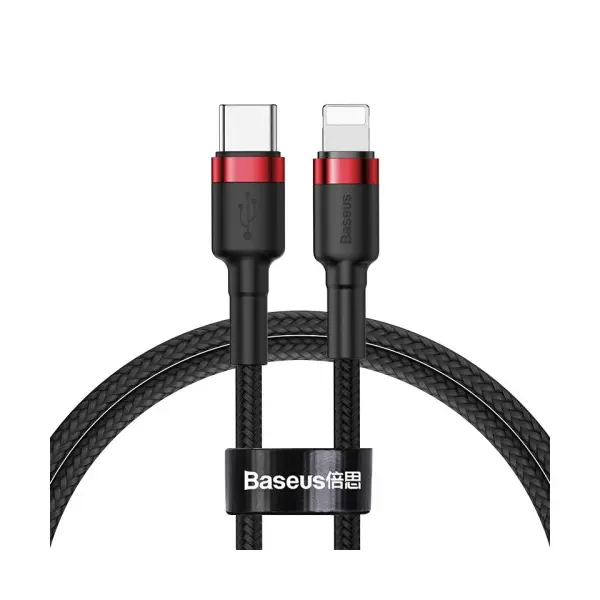 КАБЕЛЬ PD BASEUS CAFULE CABLE TYPE-C TO LIGHTNING PD 20W 1M ЧЕРВОНИЙ+ЧОРНИЙ CATLKLF-91