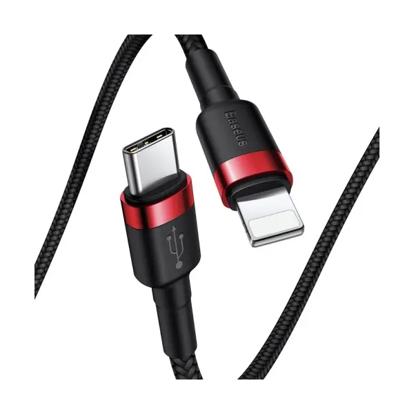 КАБЕЛЬ PD BASEUS CAFULE CABLE TYPE-C TO LIGHTNING PD 20W 1M ЧЕРВОНИЙ+ЧОРНИЙ CATLKLF-91
