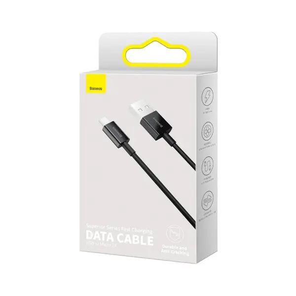 КАБЕЛЬ BASEUS SUPERIOR SERIES FAST CHARGING DATA CABLE USB-A TO MICRO 2A 2M, ЧОРНИЙ CAMYS-A01