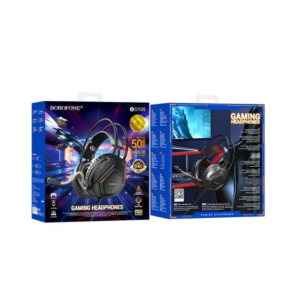 НАВУШНИКИ ІГРОВІ ДРОТОВІ BOROFONE BO105 THUNDER GAMING HEADPHONES WITH MIC, ЧОРНИЙ