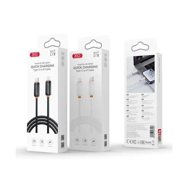 КАБЕЛЬ XO B-Q302A 27W, 1M TYPE-C TO LIGHTNING, БІЛИЙ