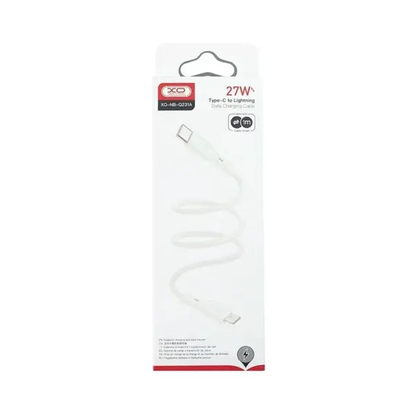 КАБЕЛЬ XO NB-Q231A PD 27W, 1M ROCK SERIES TYPE-C TO LIGHTNING, БІЛИЙ