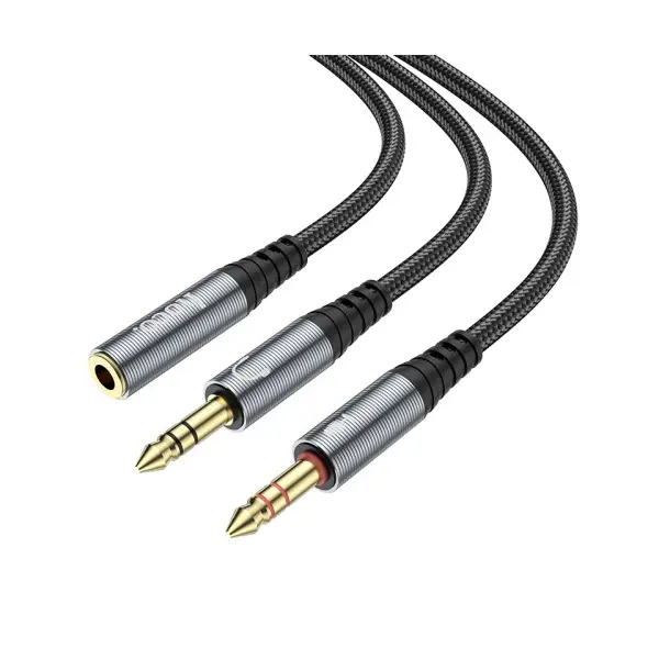 АДАПТЕР АУДІО HOCO UPA21 2IN1 3.5 AUDIO ADAPTER CABLE (FEMALE TO 2X MALE) 0.25M, ТЕМНО-СІРИЙ