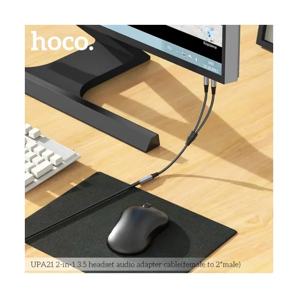 АДАПТЕР АУДІО HOCO UPA21 2IN1 3.5 AUDIO ADAPTER CABLE (FEMALE TO 2X MALE) 0.25M, ТЕМНО-СІРИЙ