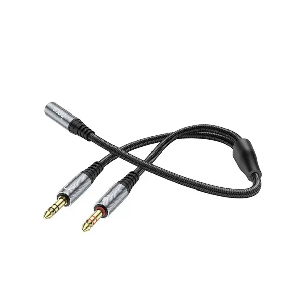 АДАПТЕР АУДІО HOCO UPA21 2IN1 3.5 AUDIO ADAPTER CABLE (FEMALE TO 2X MALE) 0.25M, ТЕМНО-СІРИЙ