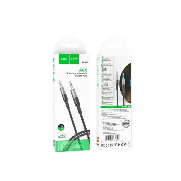 MR4_151011 Кабель aux audio hoco upa23 aux audio cable 1m, metal, сірий 