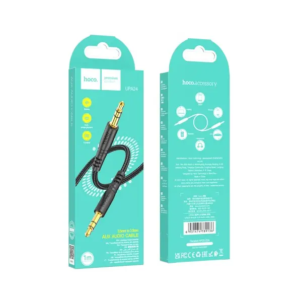 КАБЕЛЬ AUX AUDIO HOCO UPA24 SMOOTH AUX AUDIO CABLE 1M, ЧОРНИЙ