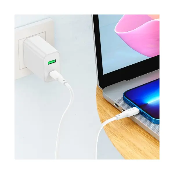 КАБЕЛЬ PD HOCO X93 FORCE PD20W CHARGING DATA CABLE ДЛЯ LIGHTNING 2M, БІЛИЙ