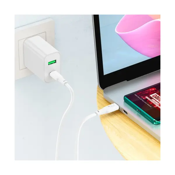 КАБЕЛЬ PD HOCO X93 FORCE 60W FAST CHARGING DATA CABLE TYPE-C TO TYPE-C 2M, БІЛИЙ