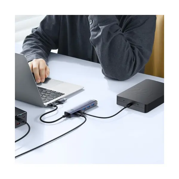 ХАБ HUB TYPE-C BASEUS ULTRAJOY 4-PORT AIR (USB, TYPE-C TO USB 3.0*4+TYPE-C), СІРИЙ B0005280B811-13