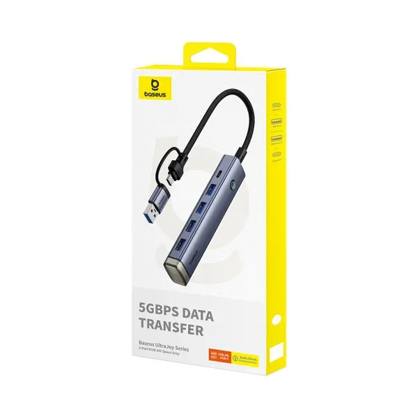 ХАБ HUB TYPE-C BASEUS ULTRAJOY 4-PORT AIR (USB, TYPE-C TO USB 3.0*4+TYPE-C), СІРИЙ B0005280B811-13