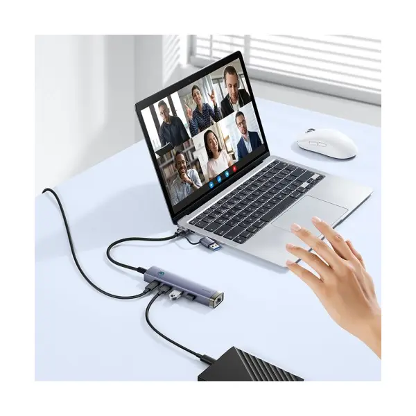 MR4_147476 Хаб hub type-c baseus ultrajoy 4-port (usb, type-c to usb 3.0*3+rj45*1+type-c), сірий b0005280b811-14 