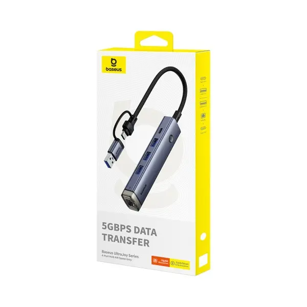 MR4_147476 Хаб hub type-c baseus ultrajoy 4-port (usb, type-c to usb 3.0*3+rj45*1+type-c), сірий b0005280b811-14 