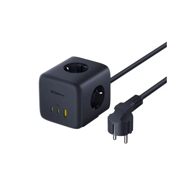 МЕРЕЖЕВИЙ ЗАРЯДНИЙ ПРИСТРІЙ BASEUS ENERFILL FA11 CUBE POWER STRIP 3AC+1U+1C 67W 1.5M EU, ЧОРНИЙ E00082100123-00