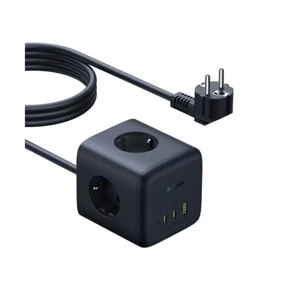 МЕРЕЖЕВИЙ ЗАРЯДНИЙ ПРИСТРІЙ BASEUS ENERFILL FA11 CUBE POWER STRIP 3AC+1U+1C 67W 1.5M EU, ЧОРНИЙ E00082100123-00