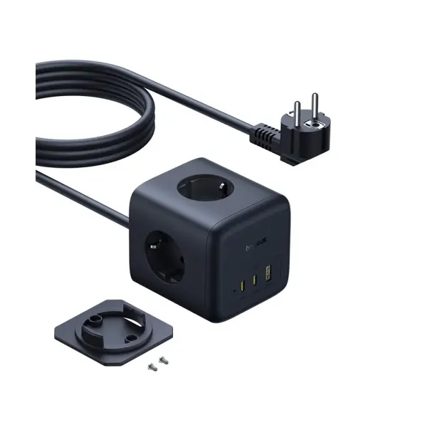 МЕРЕЖЕВИЙ ЗАРЯДНИЙ ПРИСТРІЙ BASEUS ENERFILL FA11 CUBE POWER STRIP 3AC+1U+1C 67W 1.5M EU, ЧОРНИЙ E00082100123-00