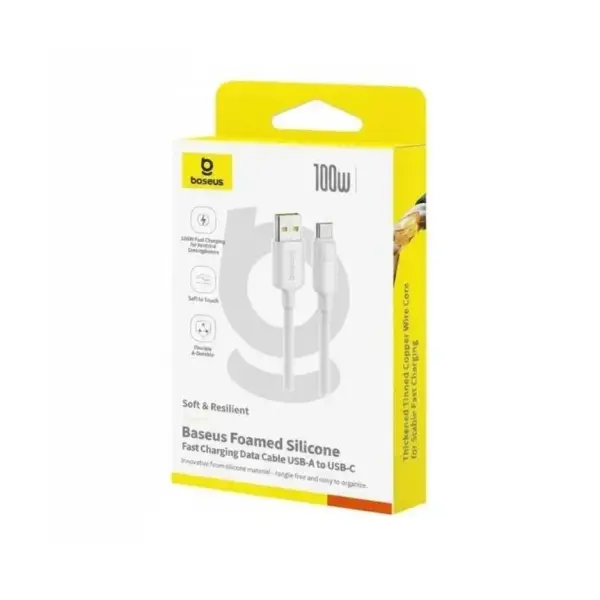 КАБЕЛЬ BASEUS FOAMED SILICONE USB-A TO TYPE-C 100W 2M, БІЛИЙ E0426805