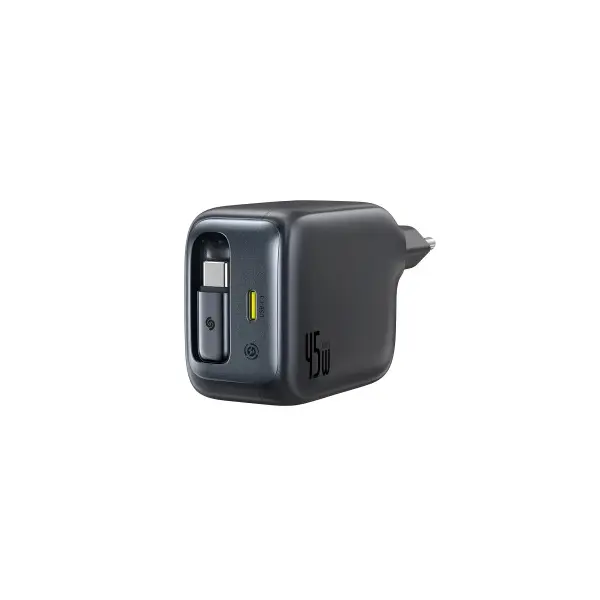 МЕРЕЖЕВИЙ ЗАРЯДНИЙ ПРИСТРІЙ BASEUS ENERCORE CJ11 FAST CHARGER WITH RETRACTABLE CABLE 2C 45W EU, ЧОРНИЙ E0120G00