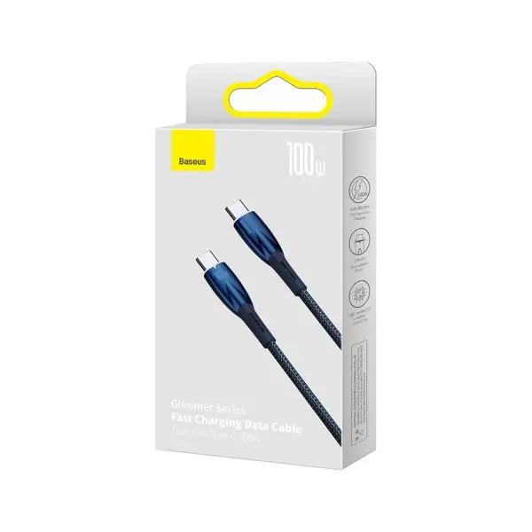 КАБЕЛЬ PD BASEUS GLIMMER SERIES FAST CHARGING DATA CABLE TYPE-C TO TYPE-C 100W 1M СИНІЙ CADH000703