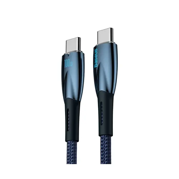 КАБЕЛЬ PD BASEUS GLIMMER SERIES FAST CHARGING DATA CABLE TYPE-C TO TYPE-C 100W 1M СИНІЙ CADH000703