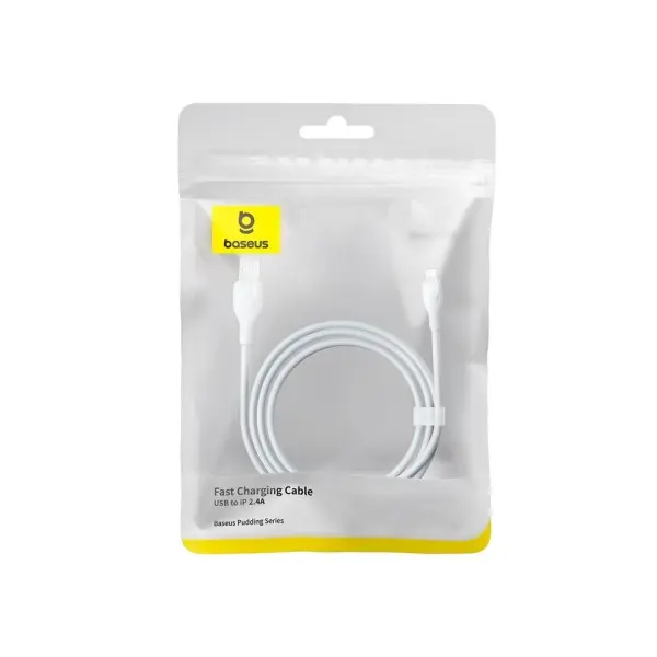 MR4_147473 Кабель baseus pudding series fast charging cable usb-a to lightning 2.4a 2m, білий p10355700221-01 