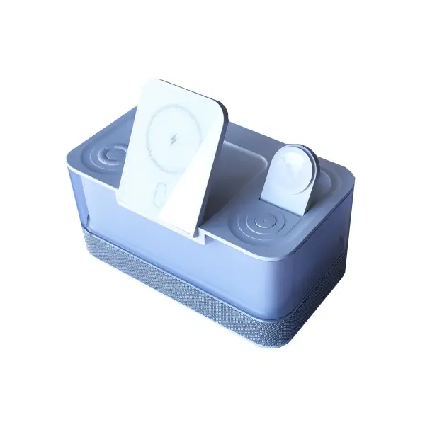 ЗАРЯДНА СТАНЦІЯ, КОЛОНКА 5IN1 R8 (IPHONE, IWATCH, AIRPODS,ALARM CLOCK, LED LAMP) ORIGINAL, БІЛИЙ