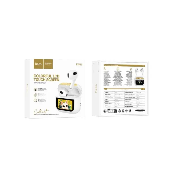 НАВУШНИКИ БЕЗДРОТОВІ HOCO EW87 GATA TRUE WIRELESS TOUCH SCREEN BT HEADSET, БІЛИЙ