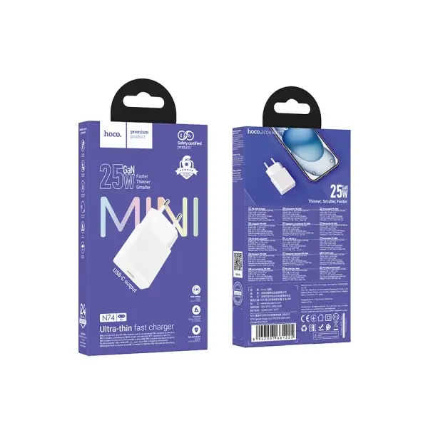 MR4_152128 Мережевий зарядний пристрій hoco n74 speed single-port pd25w ultra-thin charger (eu), білий 