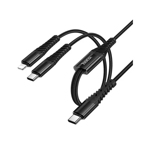 MR4_152108 Кабель hoco x123 victory 2in1 charging cable (c to ip+c) 1m, чорний 