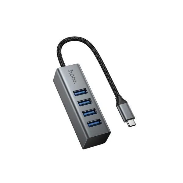 MR4_152116 Хаб hub hoco hb1c 4in1 converter (type-c to usb3.0*4) metal, сірий 