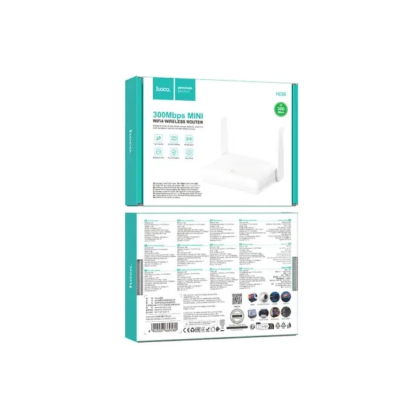 РОУТЕР WIFI HOCO HI36 WIFI4 WIRELESS ROUTER (EU), БІЛИЙ