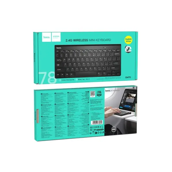БЕЗДРОТОВА КЛАВІАТУРА HOCO GM70 DRAGON 2.4G WIRELESS MINI KEYBOARD (RUSSIAN VERSION), ЧОРНИЙ