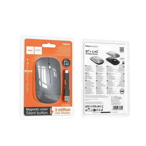 КОМПЮТЕРНА МИШКА HOCO GM43 ADELANTO DUAL-MODE WIRELESS MOUSE (RECHARGEABLE VERSION) SPACE, СІРИЙ