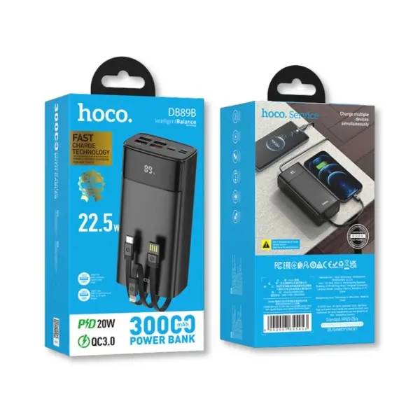 MR4_151721 Зовнішній акумулятор power bank hoco db89b element 22.5w fully compatible with digital display and cable 30 000mah, чорний 