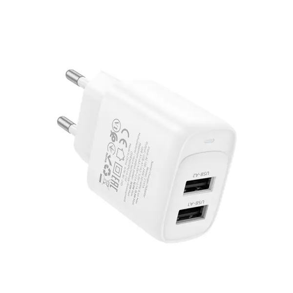 MR4_152119 Мережевий зарядний пристрій hoco c141a smart dual-port charger (eu) 5v, 2.1a, білий 
