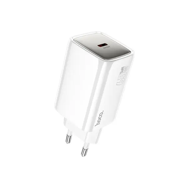 МЕРЕЖЕВИЙ ЗАРЯДНИЙ ПРИСТРІЙ HOCO N48 GLORIOUS SINGLE PORT PD65W CHARGER (EU), БІЛИЙ
