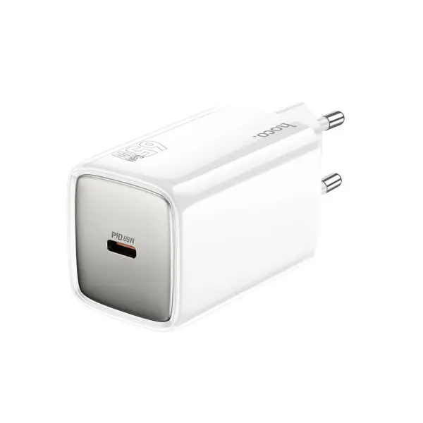 МЕРЕЖЕВИЙ ЗАРЯДНИЙ ПРИСТРІЙ HOCO N48 GLORIOUS SINGLE PORT PD65W CHARGER (EU), БІЛИЙ