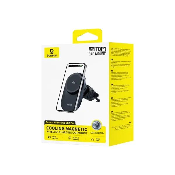 БЕЗДРОТОВИЙ АВТОМОБІЛЬНИЙ ЗАРЯДНИЙ ПРИСТРІЙ BASEUS PRIMETRIP VC2 PRO MAGNETIC WIRELESS CHARGING QI2.2 25W, ЧОРНИЙ C0013N00