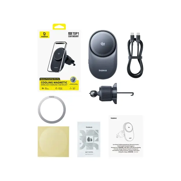 БЕЗДРОТОВИЙ АВТОМОБІЛЬНИЙ ЗАРЯДНИЙ ПРИСТРІЙ BASEUS PRIMETRIP VC2 PRO MAGNETIC WIRELESS CHARGING QI2.2 25W, ЧОРНИЙ C0013N00