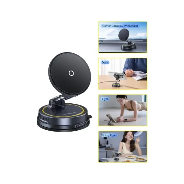 БЕЗДРОТОВИЙ АВТОМОБІЛЬНИЙ ЗАРЯДНИЙ ПРИСТРІЙ PRIMETRIP VC2 FLEX PRO MAGNETIC WIRELESS SUCTION CUP VERSION, ЧОРНИЙ C0013F01