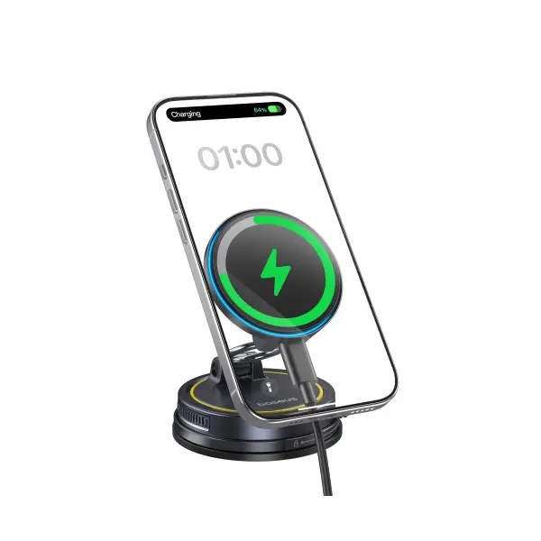 БЕЗДРОТОВИЙ АВТОМОБІЛЬНИЙ ЗАРЯДНИЙ ПРИСТРІЙ PRIMETRIP VC2 FLEX PRO MAGNETIC WIRELESS SUCTION CUP VERSION, ЧОРНИЙ C0013F01