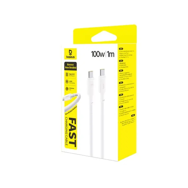 КАБЕЛЬ PD BASEUS NEW BRAIDED TYPE-C TO TYPE-C 100W 1M, БІЛИЙ E0426V01
