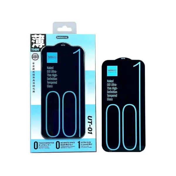 ЗАХИСНЕ СКЛО REMAX UT-01 NAKED 001 ULTRA-THIN HD ДЛЯ IPHONE 15, 16, ЧОРНИЙ