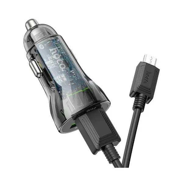 АВТОМОБІЛЬНИЙ ЗАРЯДНИЙ ПРИСТРІЙ HOCO Z47 TRANSPARENT DISCOVERY EDITION 2USB, 20W, QC3.0 + MICRO CABLE, ЧОРНИЙ