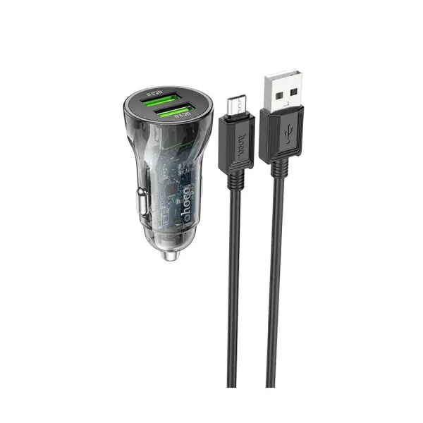 АВТОМОБІЛЬНИЙ ЗАРЯДНИЙ ПРИСТРІЙ HOCO Z47 TRANSPARENT DISCOVERY EDITION 2USB, 20W, QC3.0 + MICRO CABLE, ЧОРНИЙ