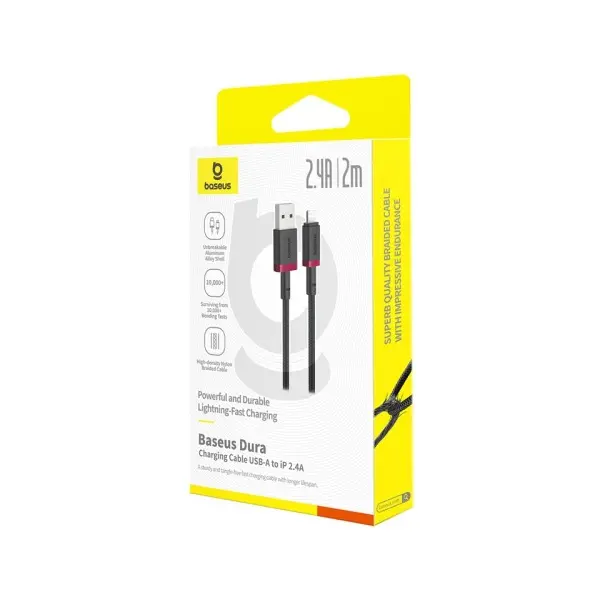 MR4_152083 Кабель baseus dura series usb-a to lightning 2.4a 2m, чорний-червоний p10377801u01-03 